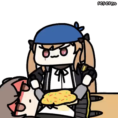 animated_gif cooking girls_frontline long_hair multiple_girls okonomiyaki scar scar_across_eye seseren ump45_(girls_frontline) ump9_(girls_frontline)