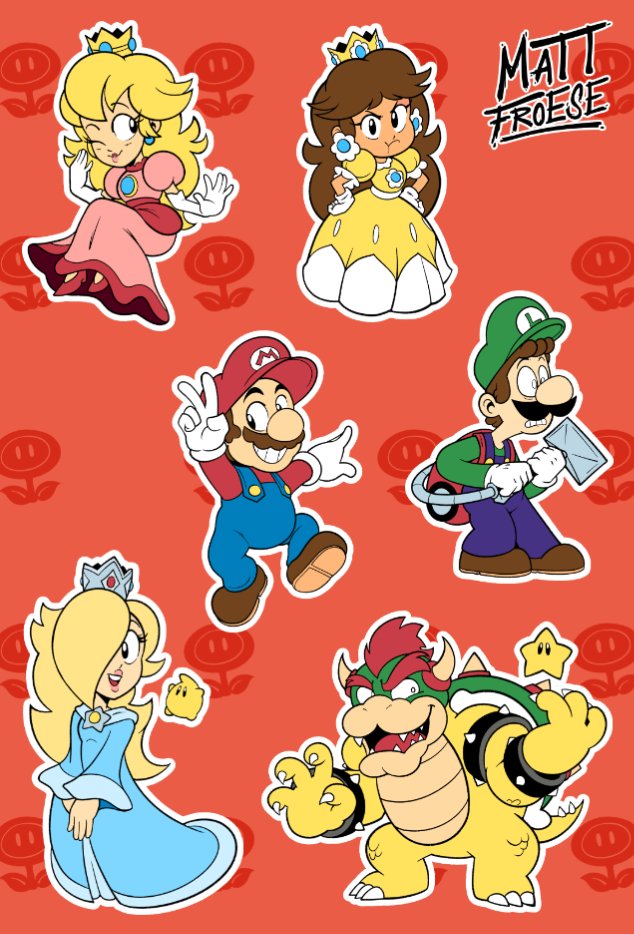 bowser chibi dress gloves luigi mario matt_froese one_eye_closed pink_dress princess_daisy princess_peach rosalina super_mario_bros. white_gloves