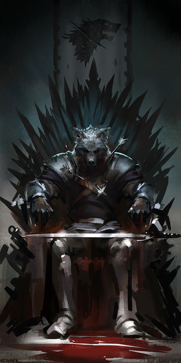 1boy a_song_of_ice_and_fire armor armored_boots arrow_(projectile) banner blood blood_on_face boots closed_mouth death full_armor full_body game_of_thrones gauntlets grey_wind highres iron_throne pauldrons robb_stark shoulder_armor sitting solo sword throne weapon wolf zippo514