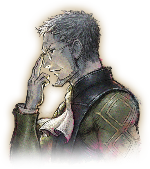 1boy adjusting_eyewear beard benedict_pascal closed_mouth facial_hair from_side glasses grey_hair ikusy looking_afar looking_ahead male_focus official_art old old_man scarf solo transparent_background triangle_strategy upper_body vest white_scarf