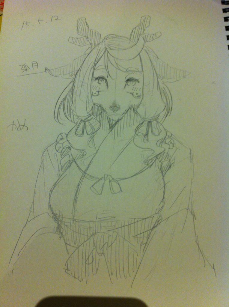 1girl :3 animal_ears animal_nose antlers artist_name bangs bell blush breasts character_name commentary_request dated deer_ears facial_mark furry furry_female greyscale happy japanese_clothes jingle_bell kame_(3t) kimono kouhaku_nawa large_breasts light_blush long_hair long_sleeves looking_at_viewer monochrome original photo_(medium) reindeer_antlers reindeer_girl rope shimenawa signature sketch smile snout solo straight-on swept_bangs traditional_media translated upper_body yuzuki_(kame_(3t))