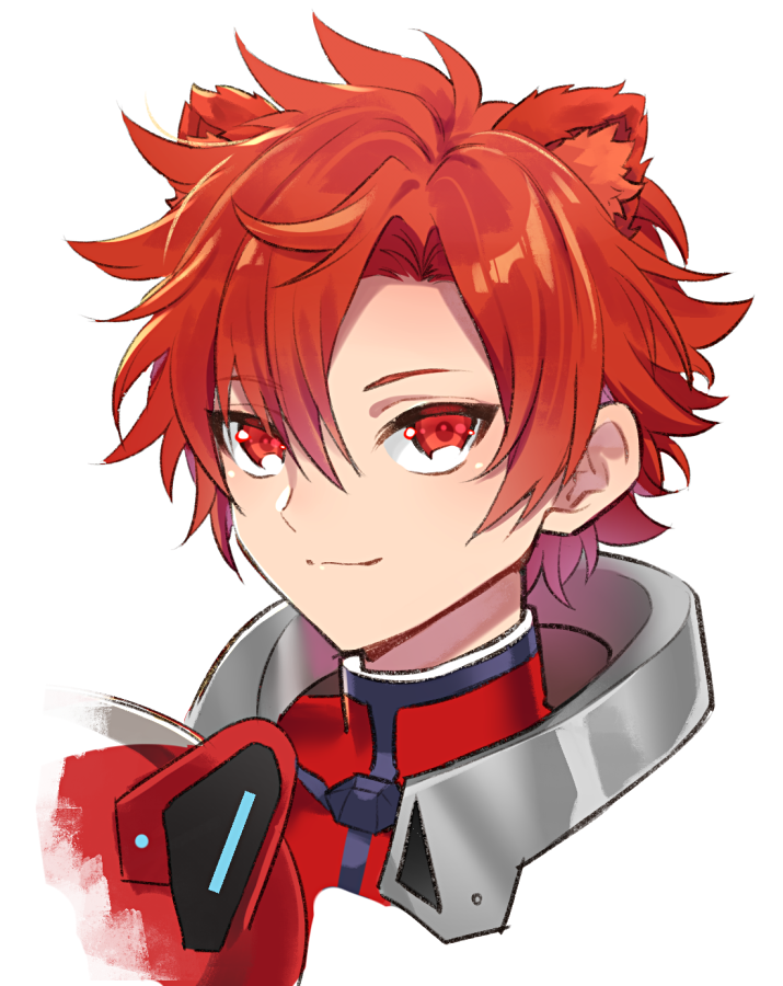 1boy bai_red_(show_by_rock!!) closed_mouth clothing_request head_only helmet holding holding_helmet looking_at_viewer male_focus mel6969 red_eyes red_panda_boy red_panda_ears redhead short_hair show_by_rock!! smile solo white_background