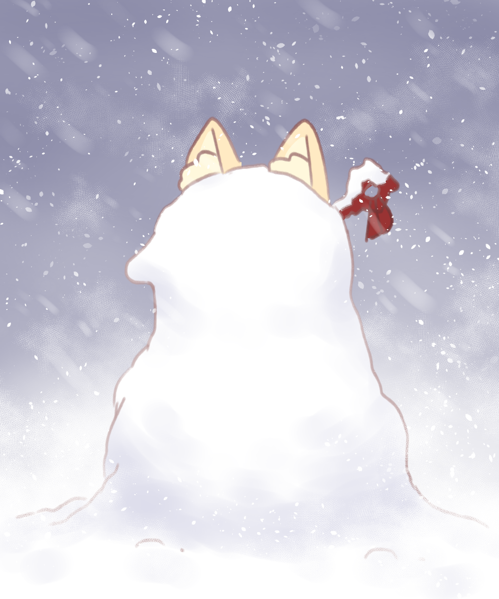 1girl animal_ear_fluff animal_ears fox_ears hair_ornament highres kemomimi-chan_(naga_u) naga_u original outdoors snow snowing snowstorm solo wind