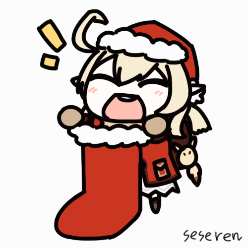 1girl animated_gif christmas_stocking genshin_impact klee_(genshin_impact) open_mouth seseren twintails