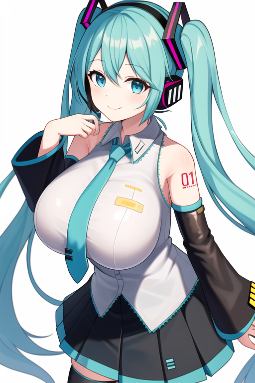 1girl ai-generated aqua_eyes aqua_hair aqua_necktie bangs black_skirt black_thighhighs breasts collared_shirt commentary_request cowboy_shot detached_sleeves eyebrows eyebrows_visible_through_hair eyelashes grey_shirt hair_between_eyes hatsune_miku headphones headset highres huge_breasts large_breasts long_hair long_sleeves looking_at_viewer miniskirt number_tattoo pleated_skirt shirt shoulder_tattoo simple_background skirt sleeveless sleeveless_shirt smile solo standing thigh-highs thighs twintails untucked_shirt very_long_hair vocaloid white_background zettai_ryouiki