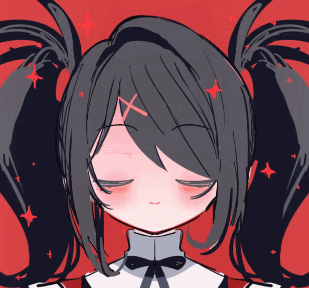 1girl ame-chan_(needy_girl_overdose) animated animated_gif black_hair black_ribbon blush commentary hair_ornament hair_over_one_eye heart neck_ribbon needy_girl_overdose open_mouth opening_eyes red_background red_eyes ribbon sidelocks simple_background solo sparkle star_(symbol) symbol-only_commentary tsutappy twintails x_hair_ornament