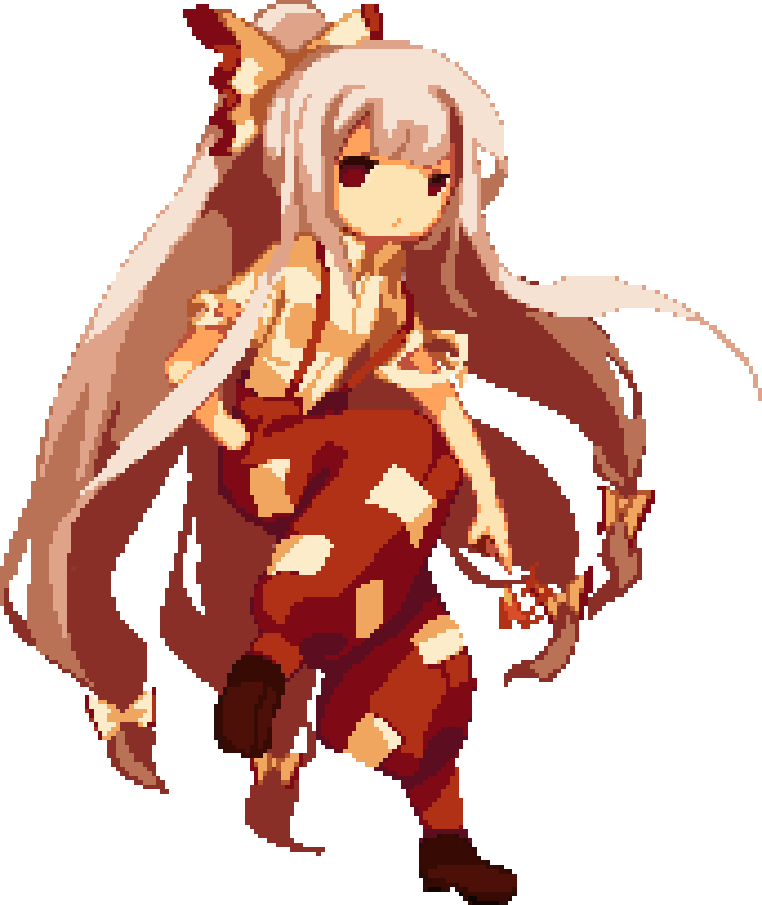 baggy_pants bow collared_shirt fire fujiwara_no_mokou hair_bow hime_cut imperishable_night long_hair ofuda ofuda_on_clothes pants pixel_art red_eyes red_pants rrrssr shirt shoes short_sleeves suspenders touhou transparent_background very_long_hair white_bow white_hair white_shirt