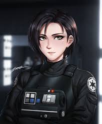 armor belt black_eyes black_gloves black_hair black_jumpsuit breastplate breasts death_star galactic_empire gloves imperial_insignia jumpsuit lowres medium_breasts non-web_source short_hair star_wars tie_pilot utility_belt