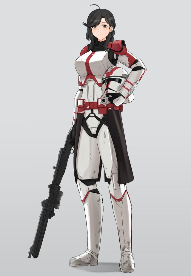 armor armored_boots black_eyes black_gloves black_hair boots clone_trooper dc-15 full_armor gloves helmet holding holding_helmet holding_weapon non-web_source short_hair star_wars star_wars:_the_clone_wars weapon