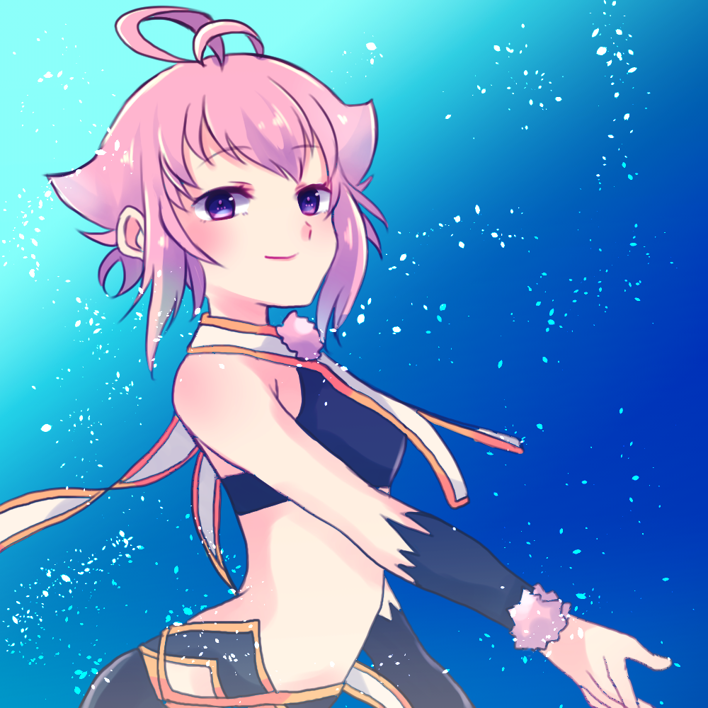 1girl 69871 looking_at_viewer looking_back night night_sky pink_hair purple_hair short_hair sky smile solo solo_focus star_(sky) starry_sky sugarette summon_night summon_night_swordcraft_story