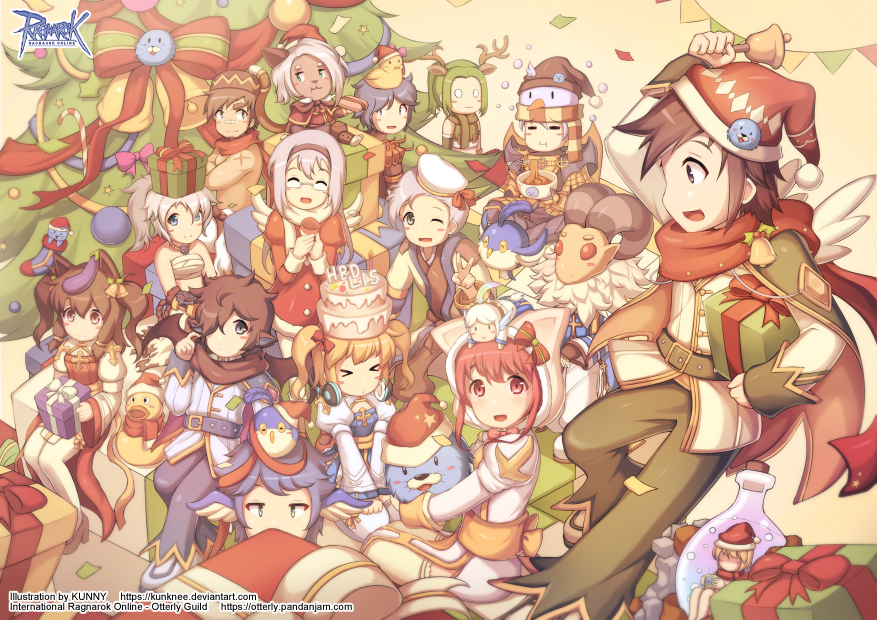 6+boys 6+girls arch_bishop_(ragnarok_online) bandaid bandaid_on_face bandaid_on_nose baphomet_(ragnarok_online) bell belt black_belt black_eyes black_gloves black_pants blonde_hair blue_coat blue_dress blue_hair blue_wings bow bowl bowtie brown_bow brown_bowtie brown_capelet brown_eyes brown_hair brown_hairband brown_pants brown_shirt brown_wings cake candy candy_cane capelet christmas christmas_ornaments christmas_present christmas_tree cleavage_cutout closed_eyes closed_mouth clothing_cutout coat commentary_request cross cross_necklace dieter_(ragnarok_online) dress eating eggplant expressionless filir_(ragnarok_online) fingerless_gloves food full_body genetic_(ragnarok_online) gift glasses gloves green_eyes green_hair grey_hair guillotine_cross_(ragnarok_online) hair_over_one_eye hairband hat head_wings headphones headphones_around_neck high_priest_(ragnarok_online) holding holding_bell holding_bowl holding_gift jacket jewelry juliet_sleeves kunknee logo long_hair long_sleeves looking_at_another looking_at_viewer medium_hair multiple_boys multiple_girls necklace official_alternate_costume one_eye_closed open_mouth pants pink_bow ponytail puffy_sleeves ragnarok_online ranger_(ragnarok_online) red_bow red_dress red_eyes red_scarf redhead royal_guard_(ragnarok_online) rubber_duck sailor_hat santa_hat sarashi sash scarf seal_(ragnarok_online) shirt shoes short_hair smile snowman snowysnow_(ragnarok_online) soul_linker_(ragnarok_online) soup summoner_(ragnarok_online) sura_(ragnarok_online) thigh-highs tree twintails two-tone_dress v web_address white_dress white_footwear white_hair white_headwear white_jacket white_pants white_thighhighs white_wings wings yellow_sash