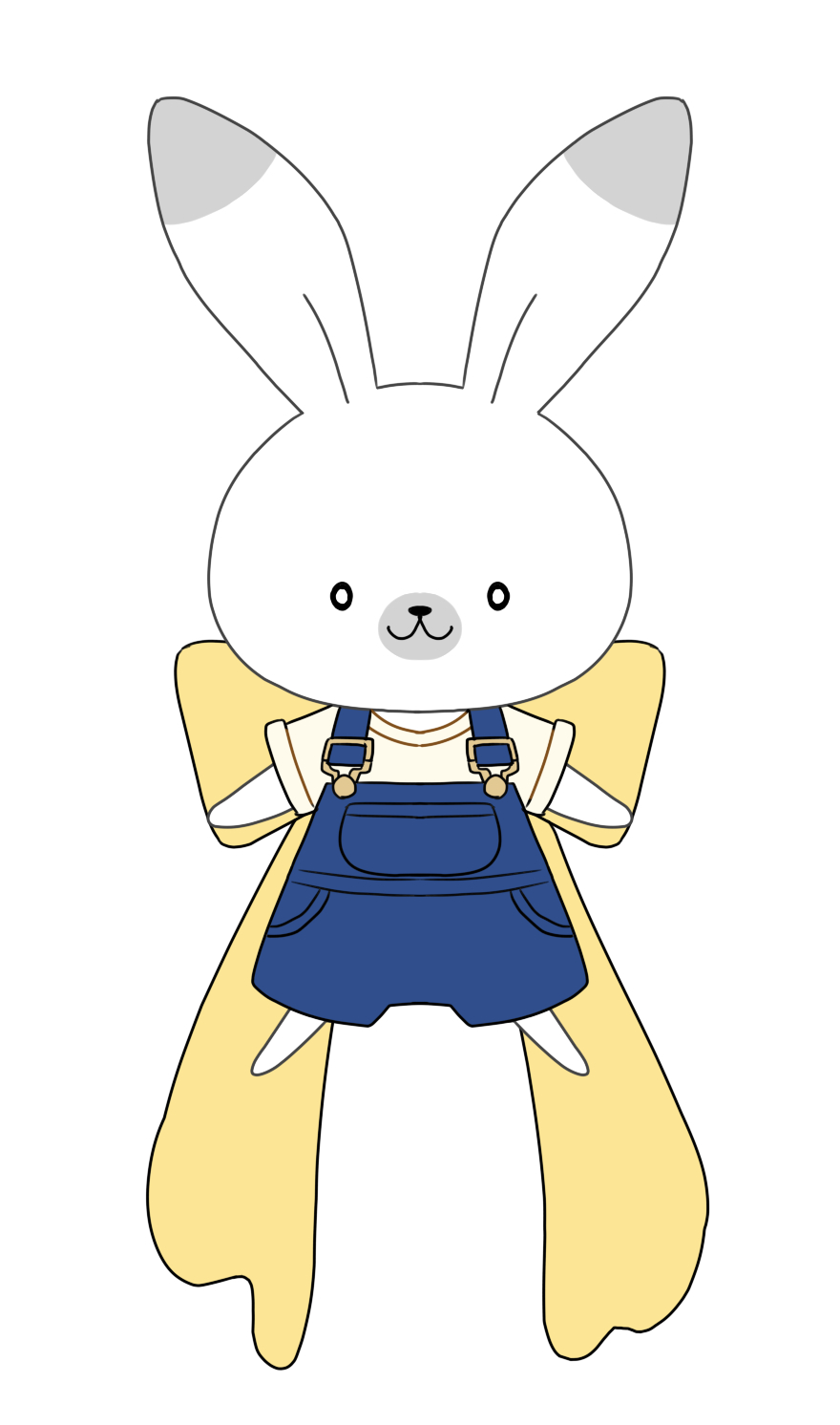 1other animal animal_focus blue_pants commentary highres looking_at_viewer macha_3939 pants rabbit rabbit_yukine ribbon smile suspenders vocaloid white_background yellow_ribbon