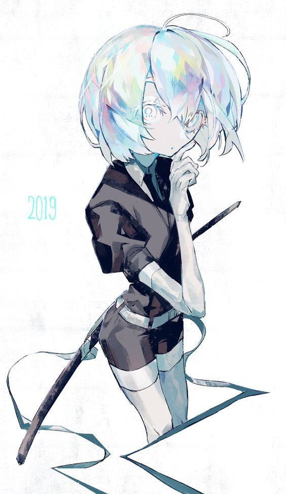 1other 2019 androgynous artist_request bad_id bad_twitter_id belt collared_shirt colored_eyelashes colored_skin cropped_legs crystal_hair dated diamond_(houseki_no_kuni) elbow_gloves gem_uniform_(houseki_no_kuni) gloves holding holding_sheath houseki_no_kuni looking_at_viewer necktie other_focus parted_lips puffy_short_sleeves puffy_sleeves sheath shirt short_hair short_jumpsuit short_sleeves shorts simple_background solo strap thigh-highs white_background white_belt white_eyes white_gloves white_hair white_shirt white_skin white_thighhighs wing_collar