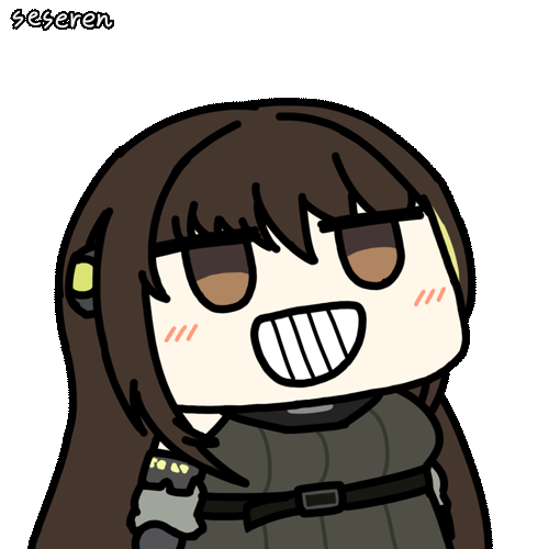 1girl animated animated_gif artist_name atsuko's_grin_(meme) brown_eyes brown_hair chibi chinese_commentary commentary_request girls_frontline grin long_hair lowres m4a1_(girls'_frontline) meme mod3_(girls'_frontline) multicolored_hair particle_cannon_case seseren simple_background smile solo streaked_hair teeth transparent_background