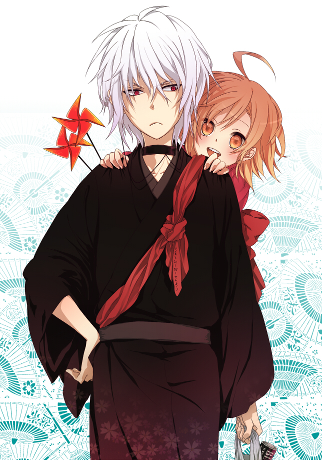 1boy 1girl accelerator_(toaru_majutsu_no_index) age_difference ahoge albino black_choker black_kimono breasts can canned_coffee child choker closed_mouth commentary_request electrodes female_child hair_between_eyes issa_(sorako45) japanese_clothes kimono last_order_(toaru_majutsu_no_index) looking_at_viewer medium_hair open_mouth red_eyes smile teeth toaru_kagaku_no_accelerator toaru_majutsu_no_index umbrella upper_teeth_only white_hair