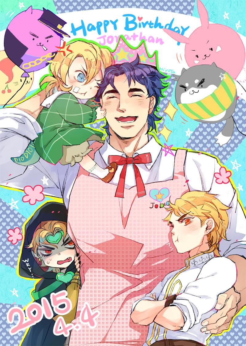 4boys :t age_regression aged_down animal_ears apron bandage_on_face bandages battle_tendency blonde_hair blue_eyes blue_hair caesar_anthonio_zeppeli cat_ears character_balloon cigarette cloak cog_hal crown diego_brando dio_brando dog_ears dual_persona happy_birthday hatoyama_itsuru heart_headband jojo_no_kimyou_na_bouken jonathan_joestar joseph_joestar joseph_joestar_(young) kakyoin_noriaki kujo_jotaro male_child multiple_boys phantom_blood pout rabbit_ears red_eyes stardust_crusaders steel_ball_run toddler