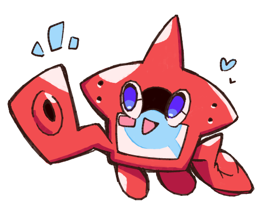 :d blush_stickers commentary_request heart kokemushi_(kuru_fox) looking_up no_humans open_mouth pokemon pokemon_(creature) rotom rotom_dex simple_background smile solo violet_eyes white_background