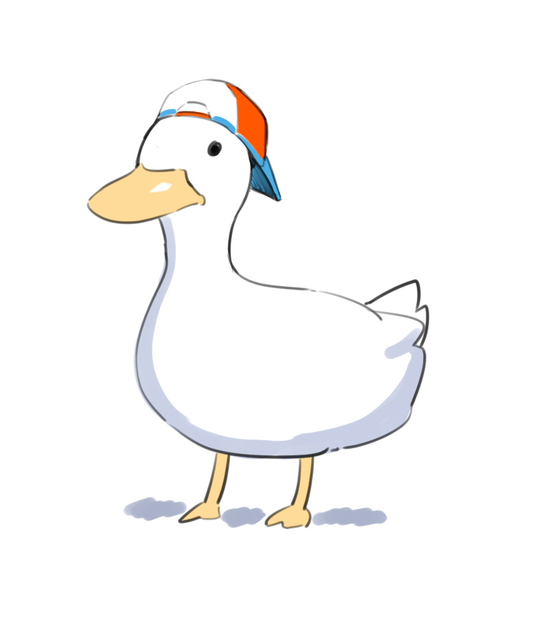 animal animal_focus bird duck dyun hololive no_humans red_headwear simple_background standing subaru_duck white_background white_headwear