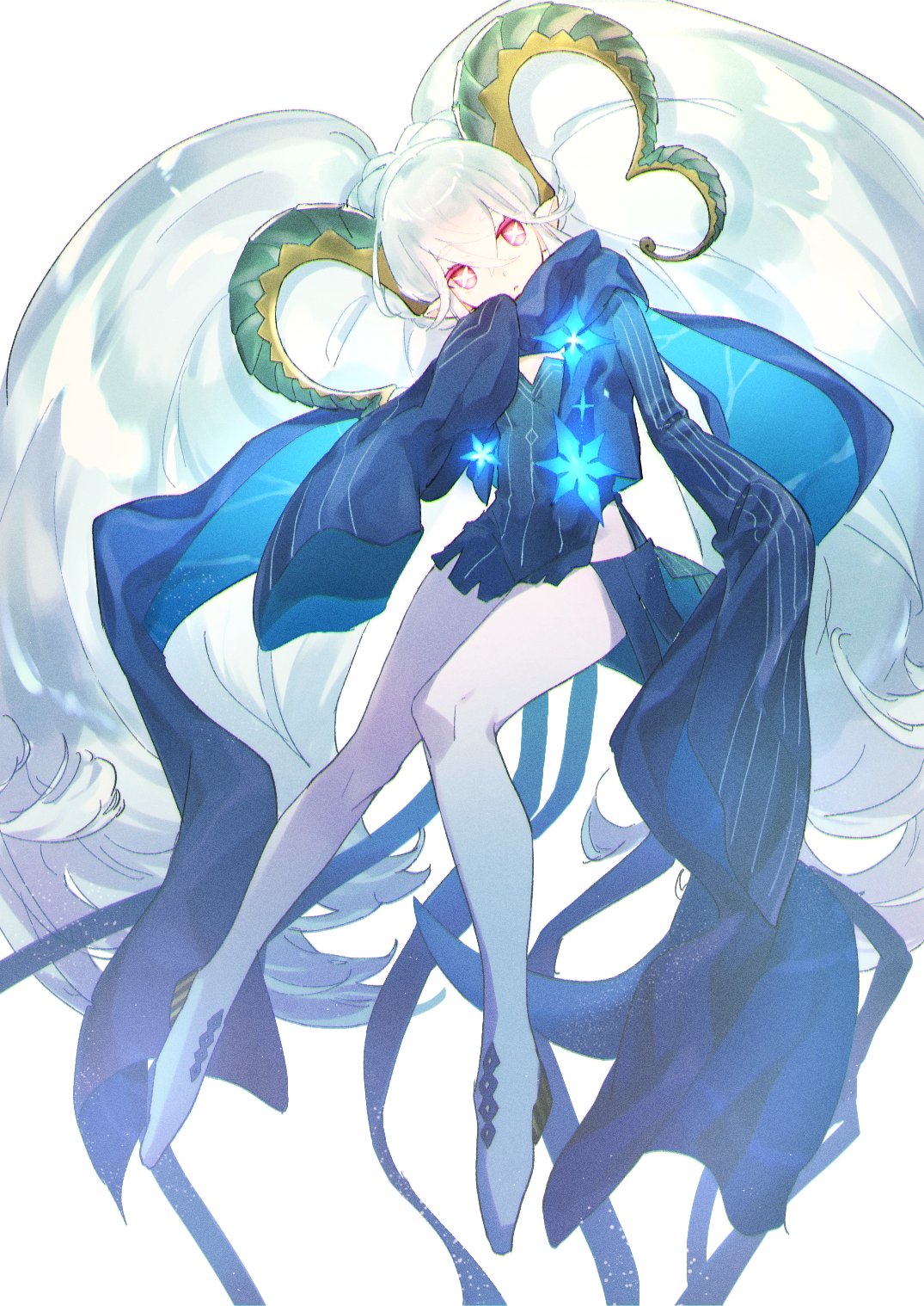 1girl aqua_hair black_dress black_scarf closed_mouth commentary_request curled_horns dragon_girl dragon_horns dress fate/grand_order fate/grand_order_arcade fate_(series) green_horns hair_between_eyes highres horns kabutomushi_s larva_tiamat_(fate) long_hair looking_at_viewer pink_eyes pointy_ears scarf short_dress simple_background sleeves_past_fingers sleeves_past_wrists solo symbol-shaped_pupils tiamat_(fate) twintails very_long_hair white_background x-shaped_pupils