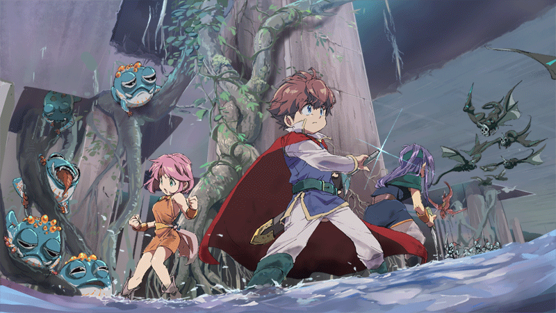 1boy 2girls battle blue_eyes blue_tunic boots breasts brown_hair butz_klauser cape capelet clenched_hands faris_scherwiz fighting_stance final_fantasy final_fantasy_v furrowed_brow green_capelet green_hairband hair_between_eyes hairband holding holding_sword holding_weapon knees_together_feet_apart lenna_charlotte_tycoon long_hair long_sleeves medium_breasts monster multiple_girls open_mouth orange_tunic pants pink_hair plant popped_collar purple_hair red_cape shirt short_hair soaking_feet sword toad_(animal) togyawa02 tongue tongue_out vines water weapon white_pants white_shirt