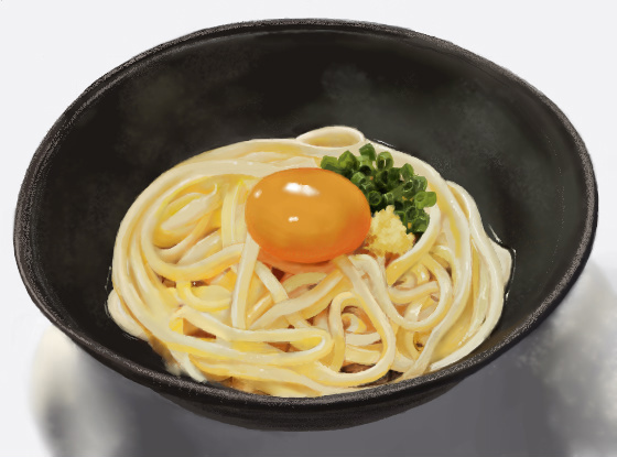 bowl egg_(food) egg_yolk food food_focus nagihi no_humans noodles original realistic shadow still_life udon