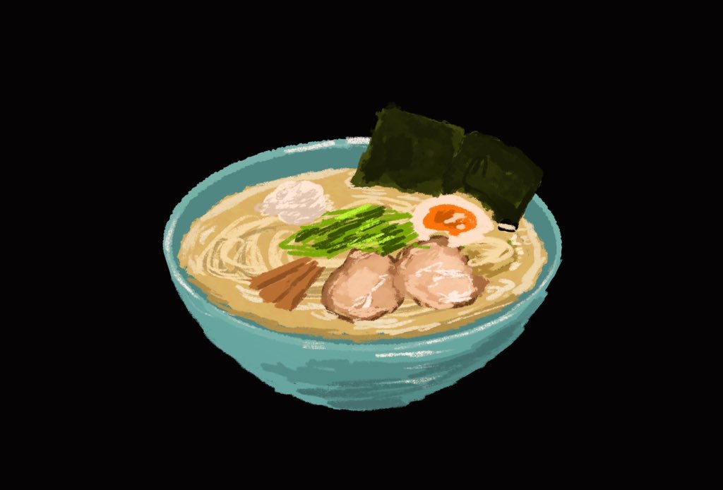 black_background bowl donald0nikuniku egg food food_focus meat no_humans noodles nori_(seaweed) original ramen simple_background still_life