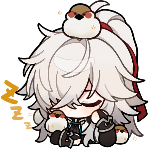 1boy animal animal_on_head arm_support bird bird_on_head chibi chinese_clothes closed_eyes english_commentary high_ponytail honkai:_star_rail honkai_(series) jing_yuan mole mole_under_eye no_mouth official_art on_head red_headwear sleeping transparent_background white_hair zzz