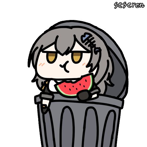 1girl animated animated_gif artist_name blush chewing chinese_commentary commentary_request eating fish_hair_ornament food fruit grey_hair hair_ornament honkai:_star_rail honkai_(series) in_trash_can jitome long_hair looping_animation lowres seseren simple_background solo stelle_(honkai:_star_rail) trailblazer_(honkai:_star_rail) transparent_background trash_can watermelon yellow_eyes