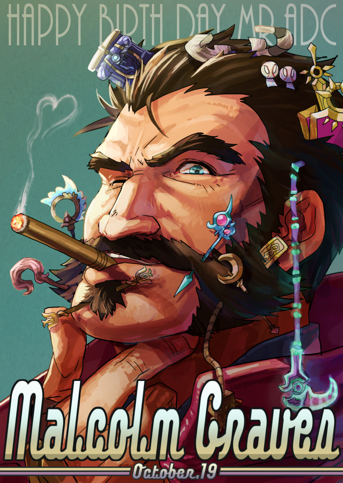 1boy beard cigar dated facial_hair gameplay_mechanics graves_(league_of_legends) hair_slicked_back happy_birthday karipaku league_of_legends looking_at_viewer male_focus mature_male mustache one_eye_closed portrait short_hair smoke_heart smoking solo thick_eyebrows wrinkled_skin