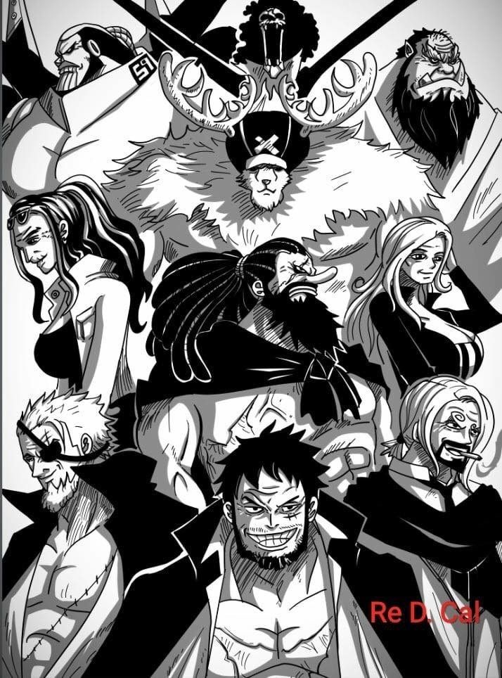 afro aged_up animal_ears antlers artist_name black_cape black_hair brook_(one_piece) cape cigarette closed_mouth cyborg eyepatch eyewear_on_head facial_hair franky_(one_piece) horns horns_through_headwear jinbe_(one_piece) long_hair long_nose low_ponytail monkey_d._luffy monochrome multiple_boys mustache nami_(one_piece) nico_robin one_piece open_mouth ponytail redi_red.cal reindeer_antlers roronoa_zoro sanji_(one_piece) scar sharp_teeth skeleton skull smile straw_hat_pirates sunglasses teeth tony_tony_chopper usopp