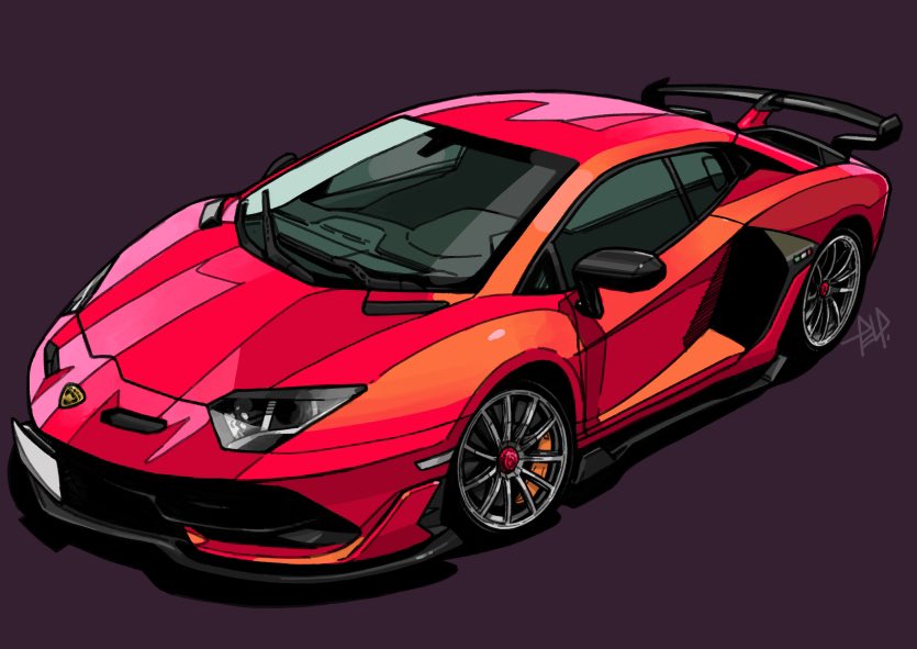 car chibi lamborghini lamborghini_aventador motor_vehicle no_humans original purple_background red_car spoiler_(automobile) sports_car takedake_(motion_animator) vehicle_focus