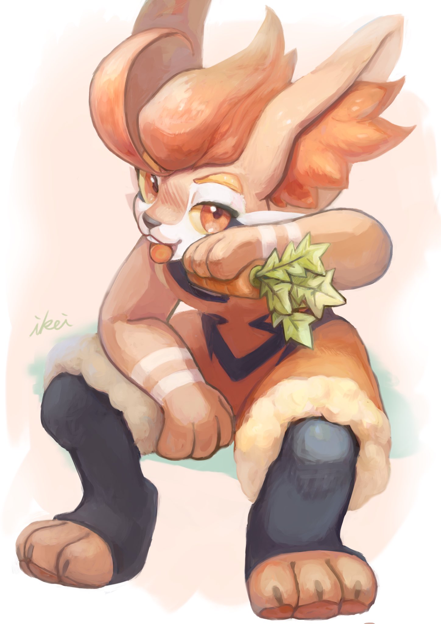 1other :3 ahoge alternate_color alternate_shiny_pokemon animal_ear_fluff animal_ears animal_feet animal_hands animal_nose arm_up artist_name black_fur blush body_fur buck_teeth carrot cinderace claws colored_sclera commentary commission eating english_commentary feet food full_body furry happy highres holding holding_food holding_vegetable ikei invisible_chair looking_at_viewer multicolored_fur nose_blush open_mouth orange_background orange_fur other_focus pawpads pokemon pokemon_(creature) rabbit_ears red_eyes redhead short_hair signature simple_background sitting smile solo teeth vegetable white_fur yellow_fur yellow_sclera
