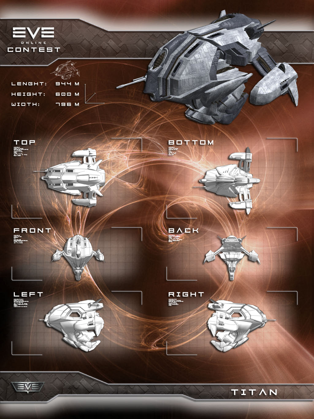 3d battleship_(eve_online) brown_background brown_theme commentary concept_art copyright_name eve_online from_above from_behind from_below from_side highres logo military military_vehicle mystic-galaxy no_humans original reference_sheet science_fiction spacecraft thrusters vehicle_focus