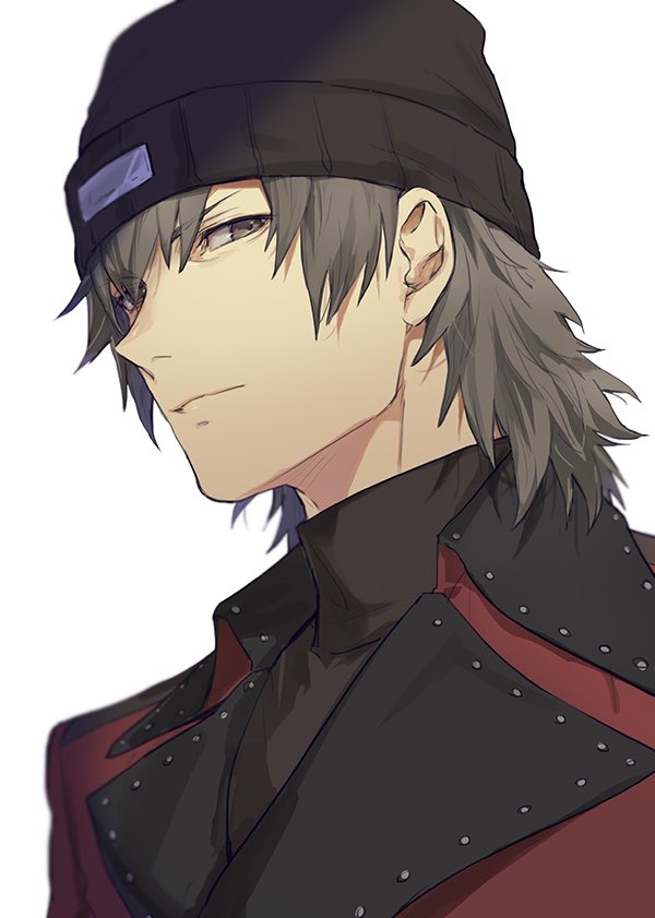 1boy aragaki_shinjirou beanie black_headwear brown_eyes closed_mouth coat grey_hair hair_between_eyes hat isa_(peien516) looking_at_viewer male_focus persona persona_3 red_coat simple_background solo turtleneck upper_body white_background