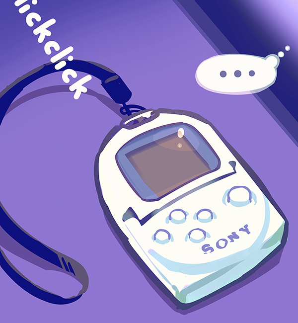 ... buttons donuttypd english_text light logo no_humans original pocketstation purple_background screen shadow shared_thought_bubble sony strap thought_bubble
