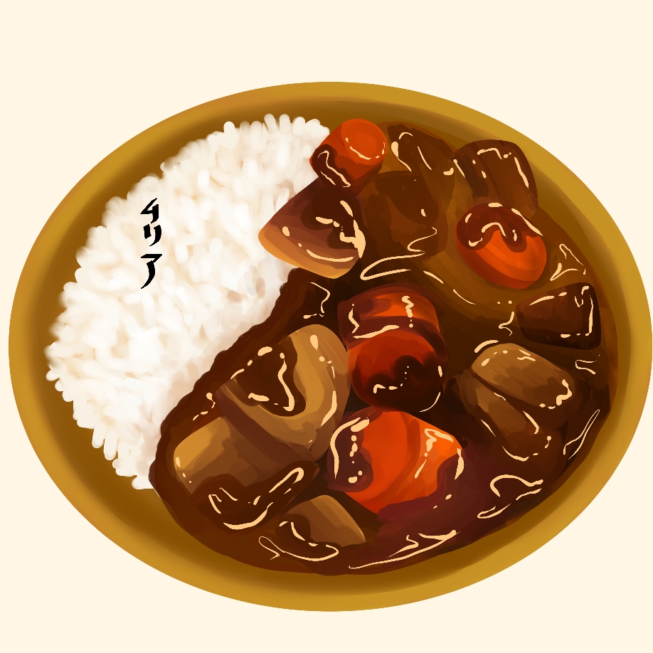 curry food food_focus mitsuba97 no_humans original plate rice simple_background still_life tan_background