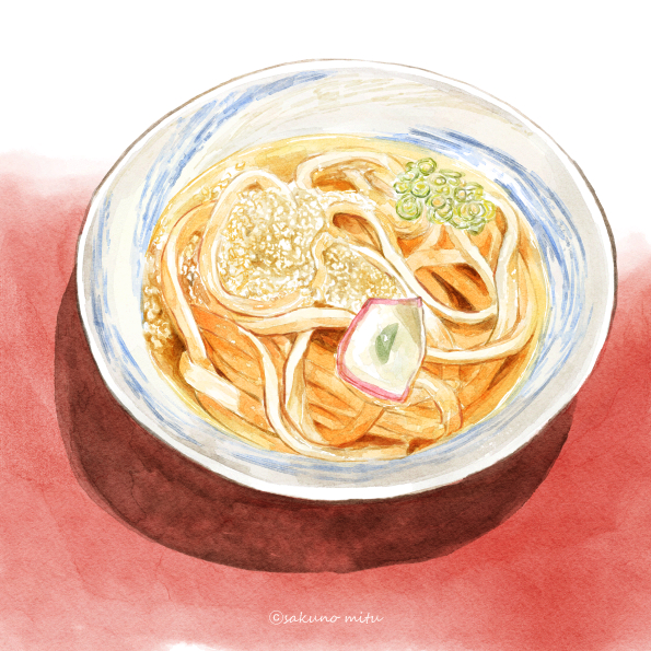 39no39 bowl food food_focus gradient_background no_humans noodles original red_background shadow still_life twitter_username udon white_background