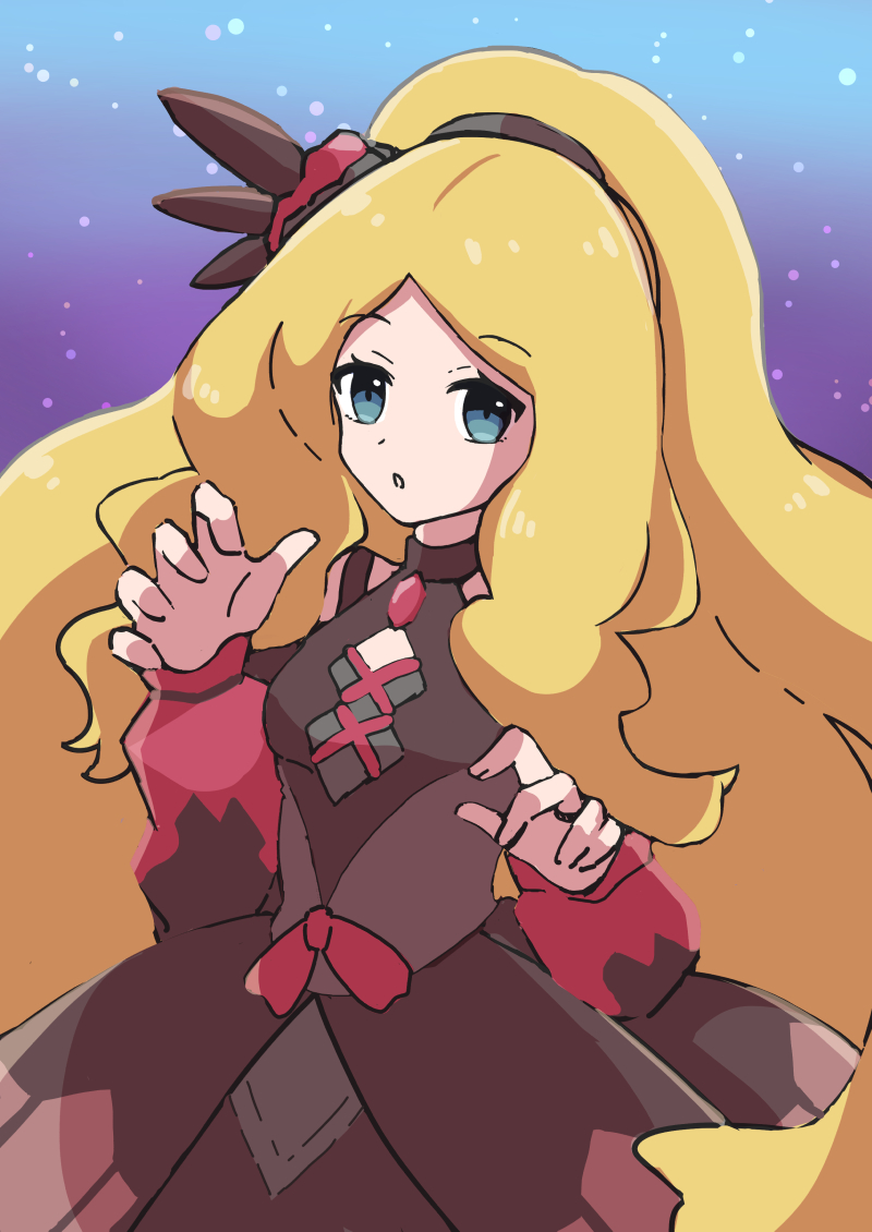 1girl black_dress blonde_hair blue_eyes caitlin_(fall_2021)_(pokemon) caitlin_(pokemon) dress hair_ornament haru_(haruxxe) high_ponytail long_hair looking_at_viewer parted_lips pokemon pokemon_(game) pokemon_masters_ex ponytail sketch solo upper_body very_long_hair