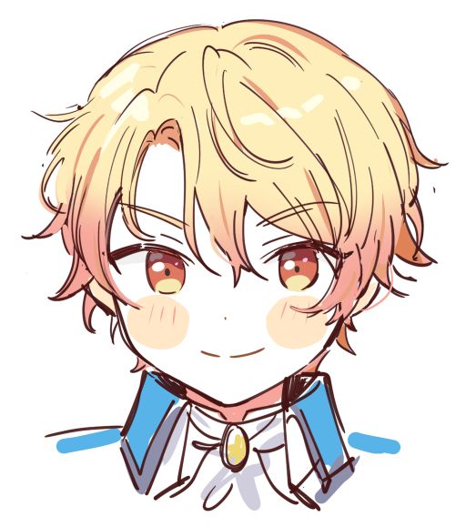 1boy bad_id bad_twitter_id blonde_hair blush_stickers brooch closed_mouth cropped_shoulders dot_nose gradient_hair jewelry looking_at_viewer male_focus multicolored_hair orange_eyes orange_hair pjmiyo portrait project_sekai short_hair simple_background sketch smile solo straight-on tenma_tsukasa white_background