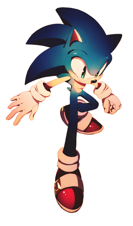 1boy alternate_eye_color animal_ears animal_nose blue_eyes blue_fur full_body furry furry_male gloves gold_trim hedgehog hedgehog_ears hedgehog_tail icen-hk leg_up looking_down male_focus red_footwear shoes simple_background smile sneakers socks solo sonic_(series) sonic_the_hedgehog standing standing_on_one_leg tail teeth transparent_background white_gloves white_socks