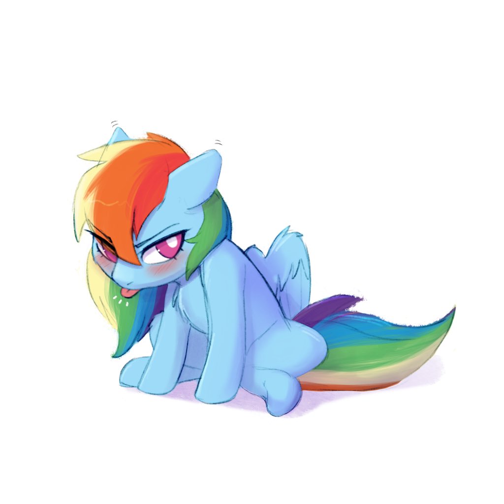 animal blush looking_at_viewer multicolored_hair my_little_pony my_little_pony:_friendship_is_magic no_humans notice_lines pegasus pink_eyes pudgeruffian rainbow_dash rainbow_hair simple_background solo tongue tongue_out white_background wings