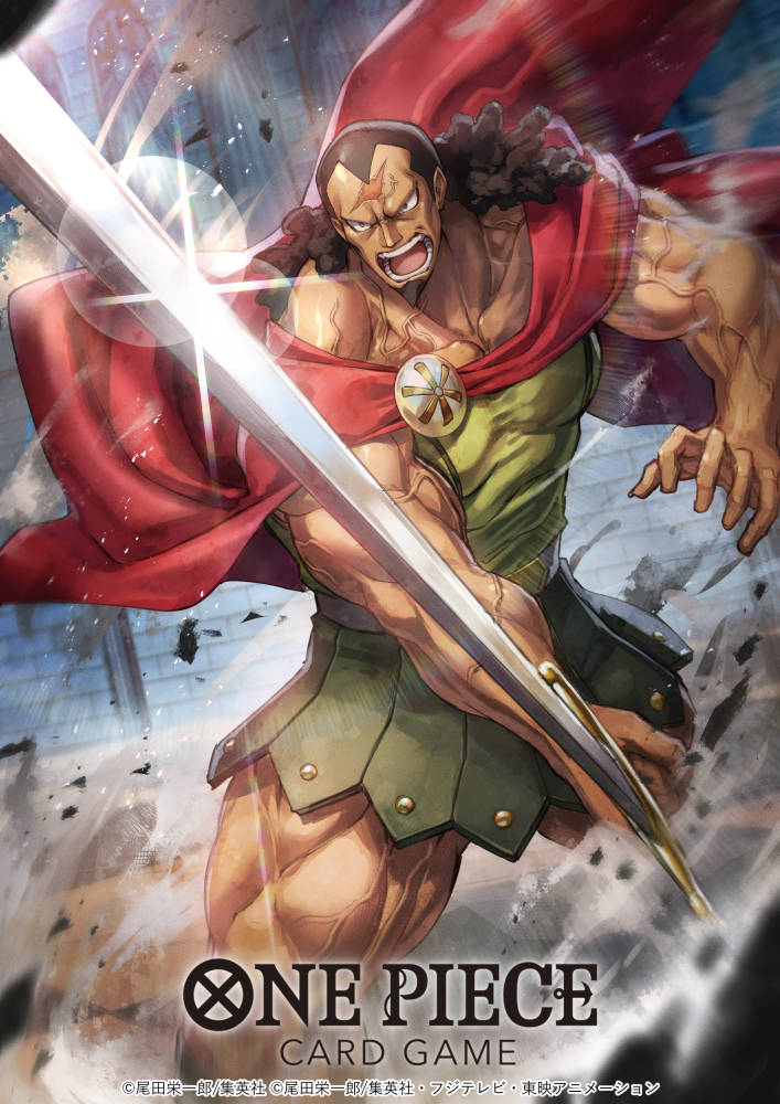 1boy armor armored_skirt biceps black_hair cape dai-xt facial_hair feet_out_of_frame fighting_stance frown holding holding_sword holding_weapon kyros long_hair long_sword male_focus manly mature_male muscular muscular_male one_piece open_mouth pectorals solo stubble sword teeth thick_arms thick_thighs thighs tongue veins weapon