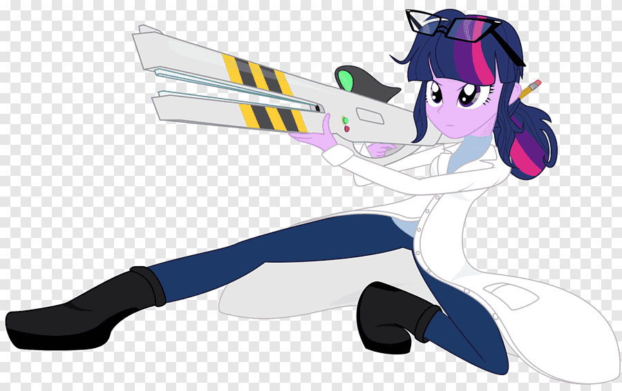 1girl glasses gun headwear_request holding holding_gun holding_weapon lab_coat laboratory my_little_pony my_little_pony:_equestria_girls my_little_pony:_friendship_is_magic non-web_source pencil_behind_ear scientist solo twilight_sparkle weapon