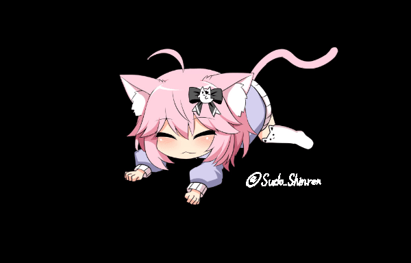 1girl =_= ahoge all_fours animal_ear_fluff animal_ears animal_print animated animated_gif artist_name black_background blush bow cat_ears cat_girl cat_print cat_tail chibi closed_eyes commentary_request commission ear_wiggle fang ghost_hair_ornament hair_between_eyes hair_bow hair_ornament hood hoodie indie_virtual_youtuber long_sleeves misskey.io_username no_shoes nyatasha_nyanners nyatasha_nyanners_(1st_costume) open_mouth pink_hair pink_tail print_thighhighs purple_hoodie short_hair skeb_commission smile solo stretching sudou_noboru tail thigh-highs virtual_youtuber white_thighhighs yawning