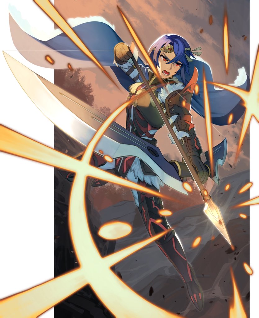 1boy alcryst_(fire_emblem) armor arrow_(projectile) black_gloves blue_hair bow_(weapon) cape circlet fire_emblem fire_emblem_engage full_body fur_trim gloves hair_between_eyes holding holding_bow_(weapon) holding_weapon male_focus open_mouth red_eyes short_hair shoulder_armor solo teo_(telo_ruka) weapon