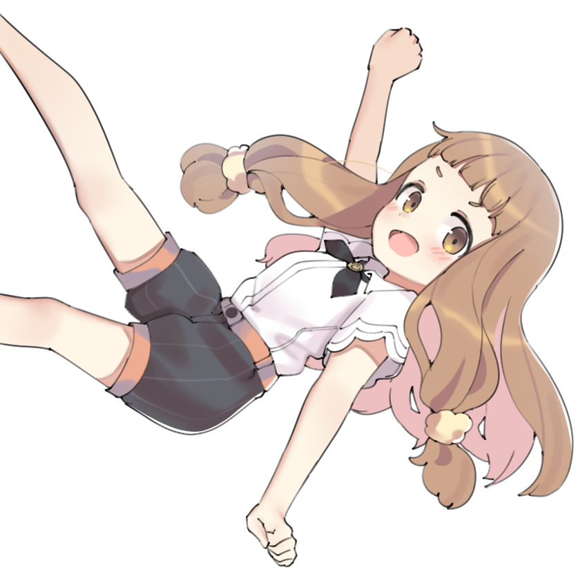 1girl a211108 clenched_hands hairband ichihara_nina idolmaster idolmaster_cinderella_girls light_brown_hair long_hair looking_at_viewer open_mouth shirt shorts simple_background smile solo white_shirt