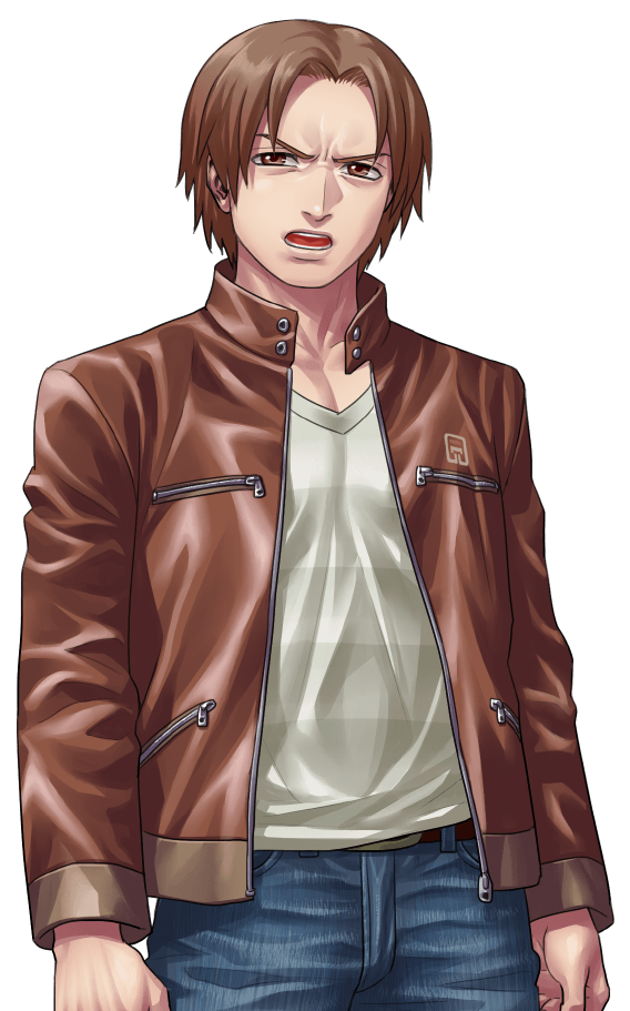 1boy arms_at_sides belt brown_eyes brown_hair brown_jacket buttons denim furrowed_brow fusaishi_haruaki jacket jeans kagelow long_sleeves looking_at_viewer male_focus official_art open_clothes open_jacket open_mouth pants raging_loop short_hair solo tachi-e teeth third-party_source transparent_background variant_set zipper zipper_pull_tab