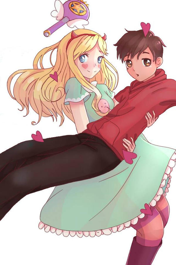 1boy 1girl blonde_hair blue_eyes brown_eyes brown_hair female magic_wand male marco_diaz star_butterfly star_vs_the_forces_of_evil