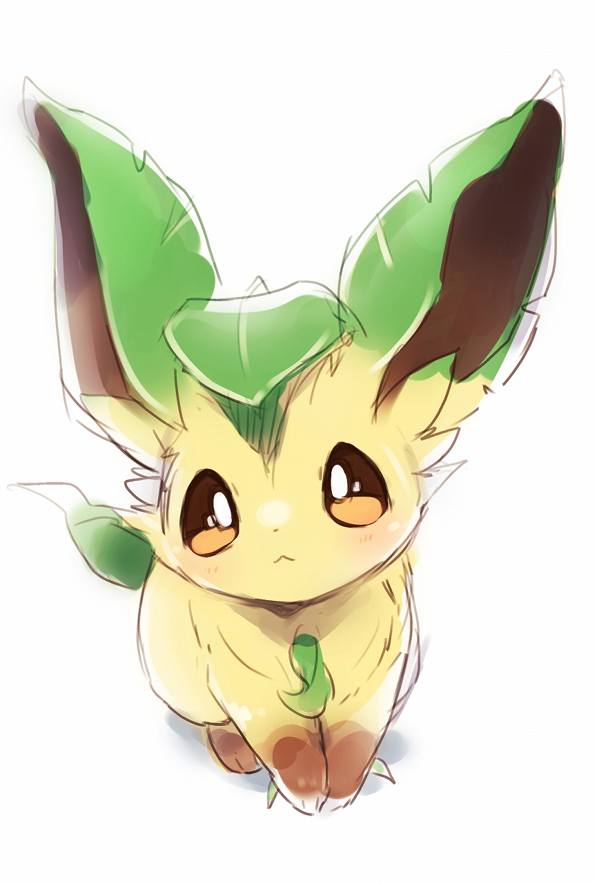 brown_eyes choko_(sweetpocket) highres leafeon looking_at_viewer no_humans pokemon pokemon_(creature) simple_background solo solo_focus white_background