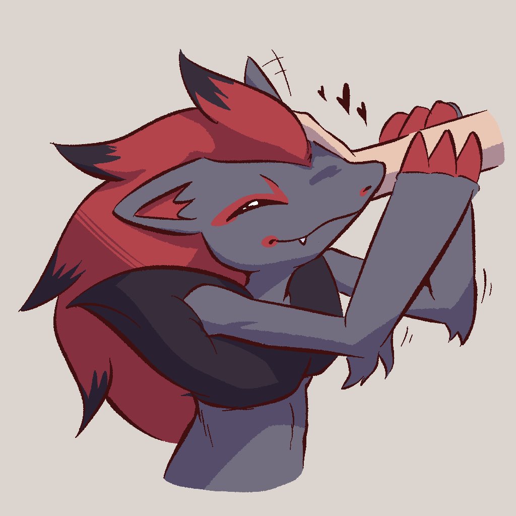 advos closed_eyes disembodied_limb from_side headpat heart holding_another's_wrist pokemon pokemon_(creature) simple_background smile upper_body zoroark